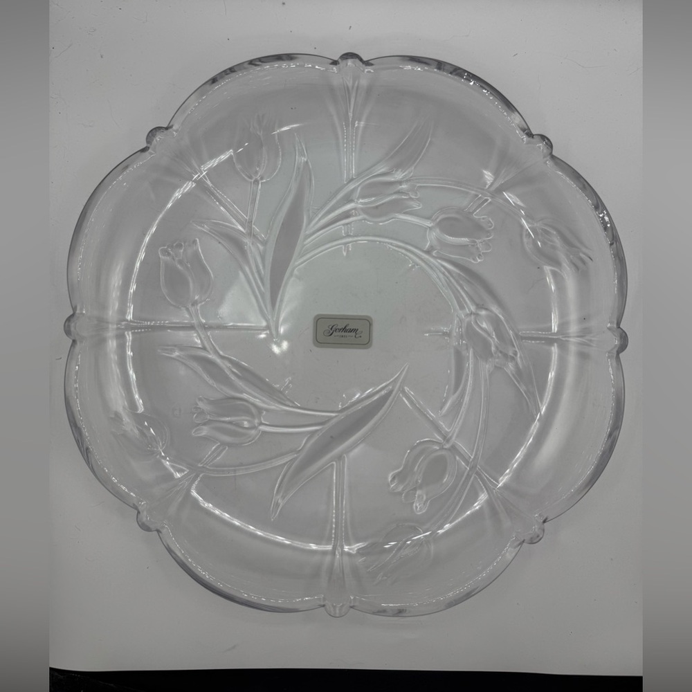 Vintage Gorham Crystal Etched Tulip Bouquet Tray/Platter 13”